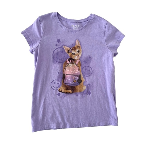 The Children's Place Other - The Children's Place Lavender Cat Short Sleeve School Tee | Girls S/P (5/6)